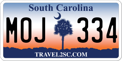 SC license plate MOJ334