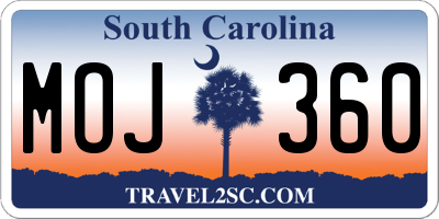 SC license plate MOJ360