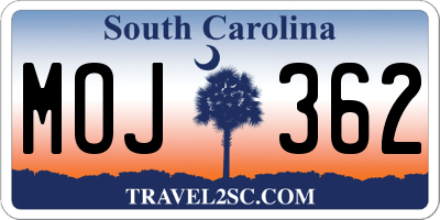 SC license plate MOJ362