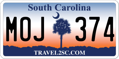 SC license plate MOJ374