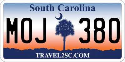 SC license plate MOJ380