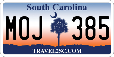 SC license plate MOJ385