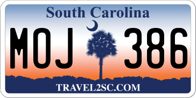 SC license plate MOJ386