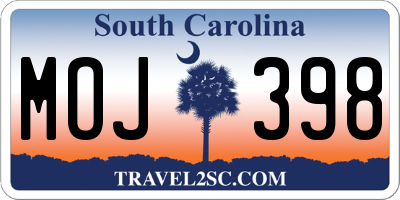 SC license plate MOJ398