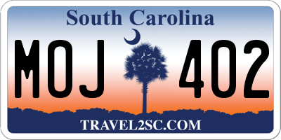 SC license plate MOJ402