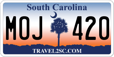 SC license plate MOJ420