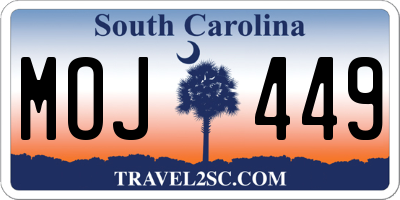 SC license plate MOJ449