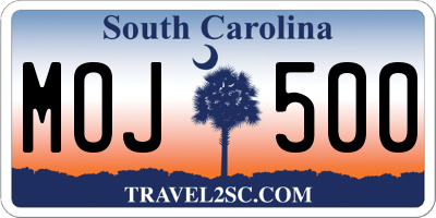SC license plate MOJ500