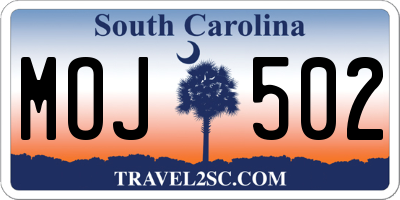 SC license plate MOJ502