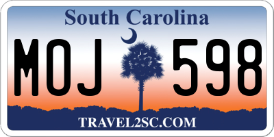 SC license plate MOJ598