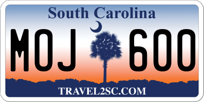 SC license plate MOJ600