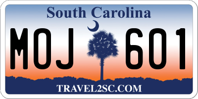 SC license plate MOJ601