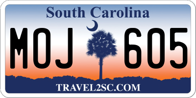 SC license plate MOJ605