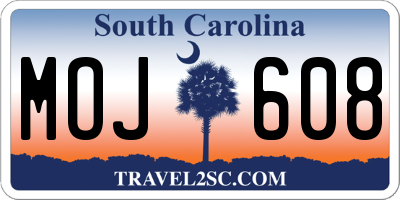SC license plate MOJ608