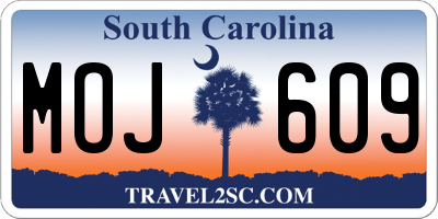 SC license plate MOJ609