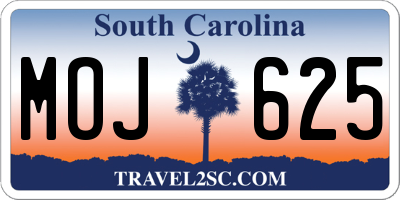 SC license plate MOJ625