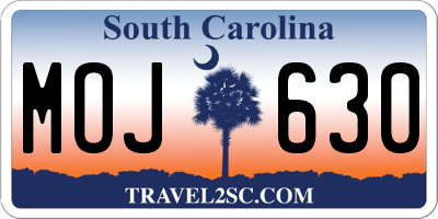 SC license plate MOJ630