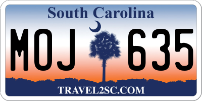 SC license plate MOJ635