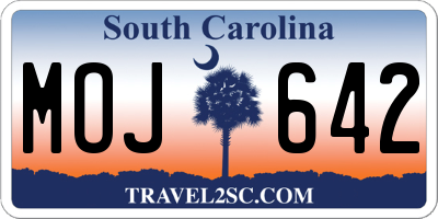 SC license plate MOJ642