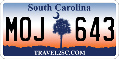 SC license plate MOJ643