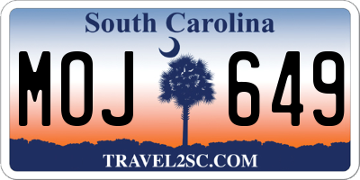SC license plate MOJ649