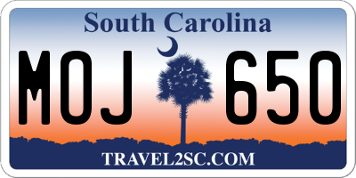SC license plate MOJ650
