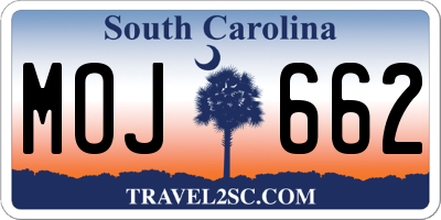 SC license plate MOJ662
