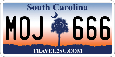 SC license plate MOJ666