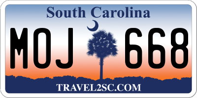 SC license plate MOJ668