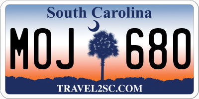 SC license plate MOJ680