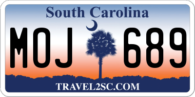 SC license plate MOJ689