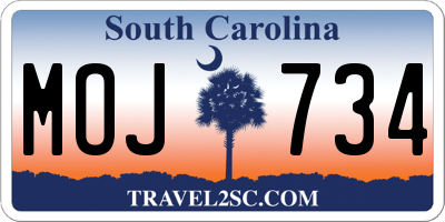 SC license plate MOJ734