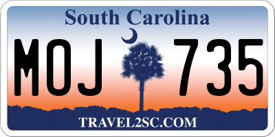 SC license plate MOJ735