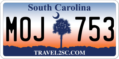 SC license plate MOJ753