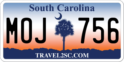SC license plate MOJ756