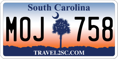 SC license plate MOJ758