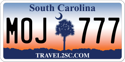 SC license plate MOJ777