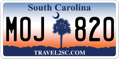 SC license plate MOJ820