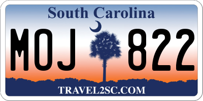 SC license plate MOJ822