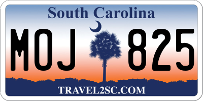 SC license plate MOJ825