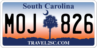 SC license plate MOJ826
