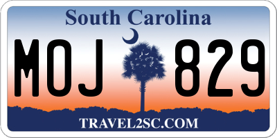 SC license plate MOJ829