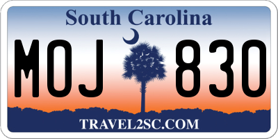 SC license plate MOJ830