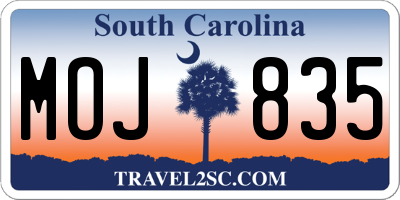 SC license plate MOJ835