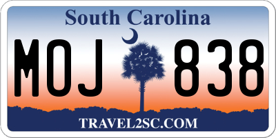 SC license plate MOJ838