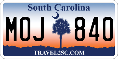 SC license plate MOJ840