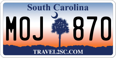 SC license plate MOJ870