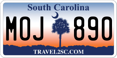 SC license plate MOJ890