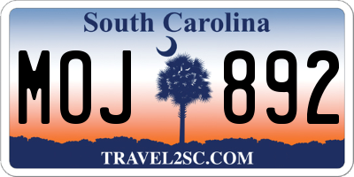 SC license plate MOJ892