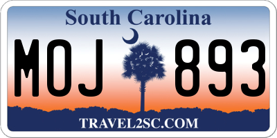 SC license plate MOJ893